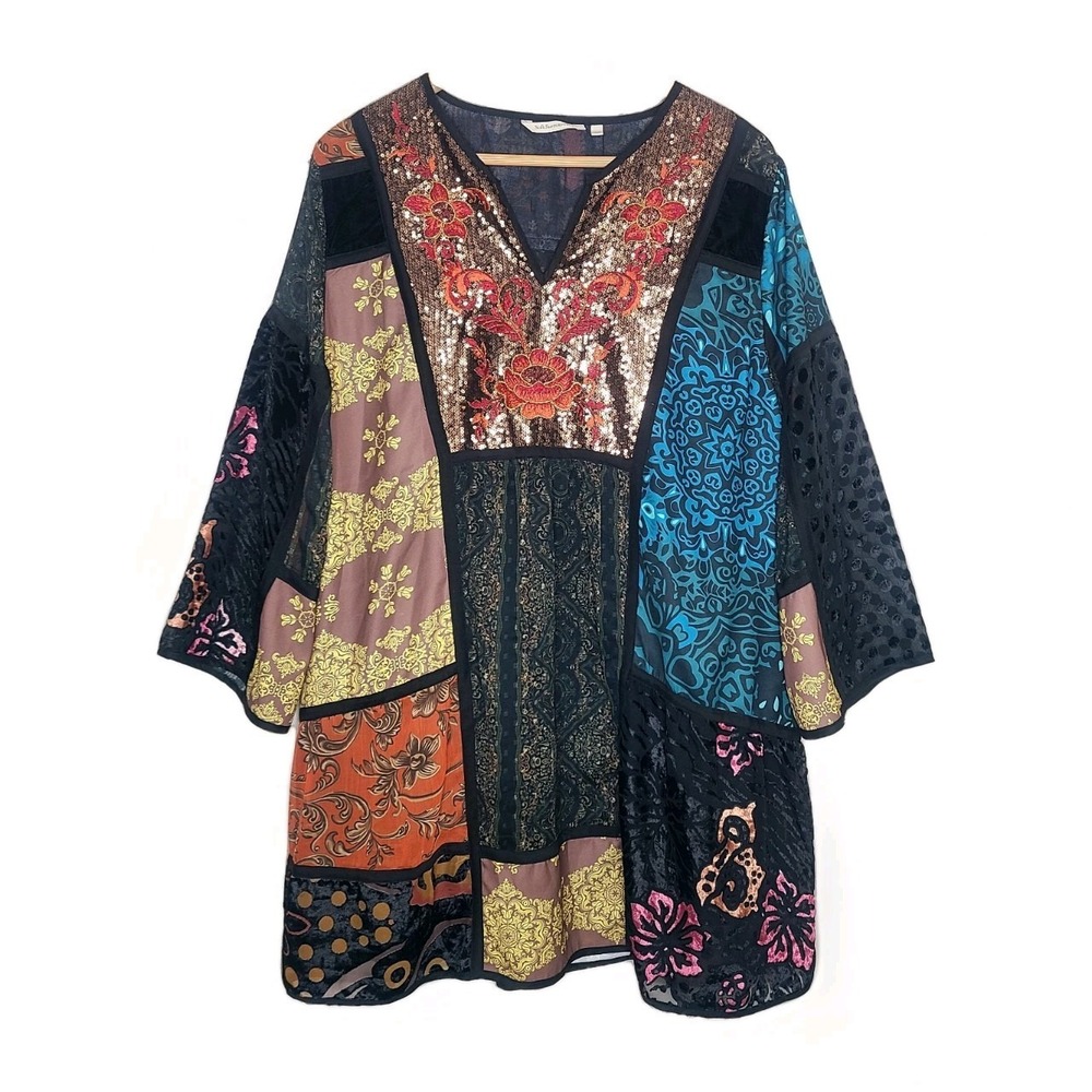 Soft Surroundings Adassa Tunic Dress Sequin Embroidered Burnout Artsy Boho 1X - Picture 2 of 6
